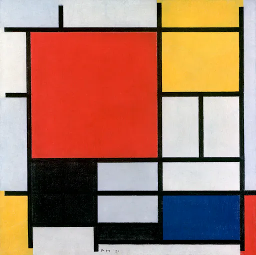 Piet Mondrian’s Composition with Red, Yellow, Blue, and Black (1921).
