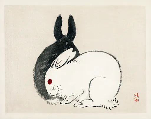 Black and white rabbits by Kōno Bairei (1844-1895).