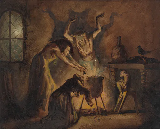 Scene of Three Witches from Shakespeare’s Macbeth by George Cattermole.