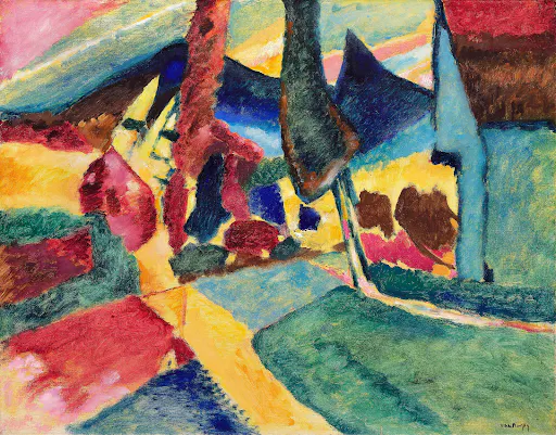 Landscape with Two Poplars (1912) by Wassily Kandinsky.