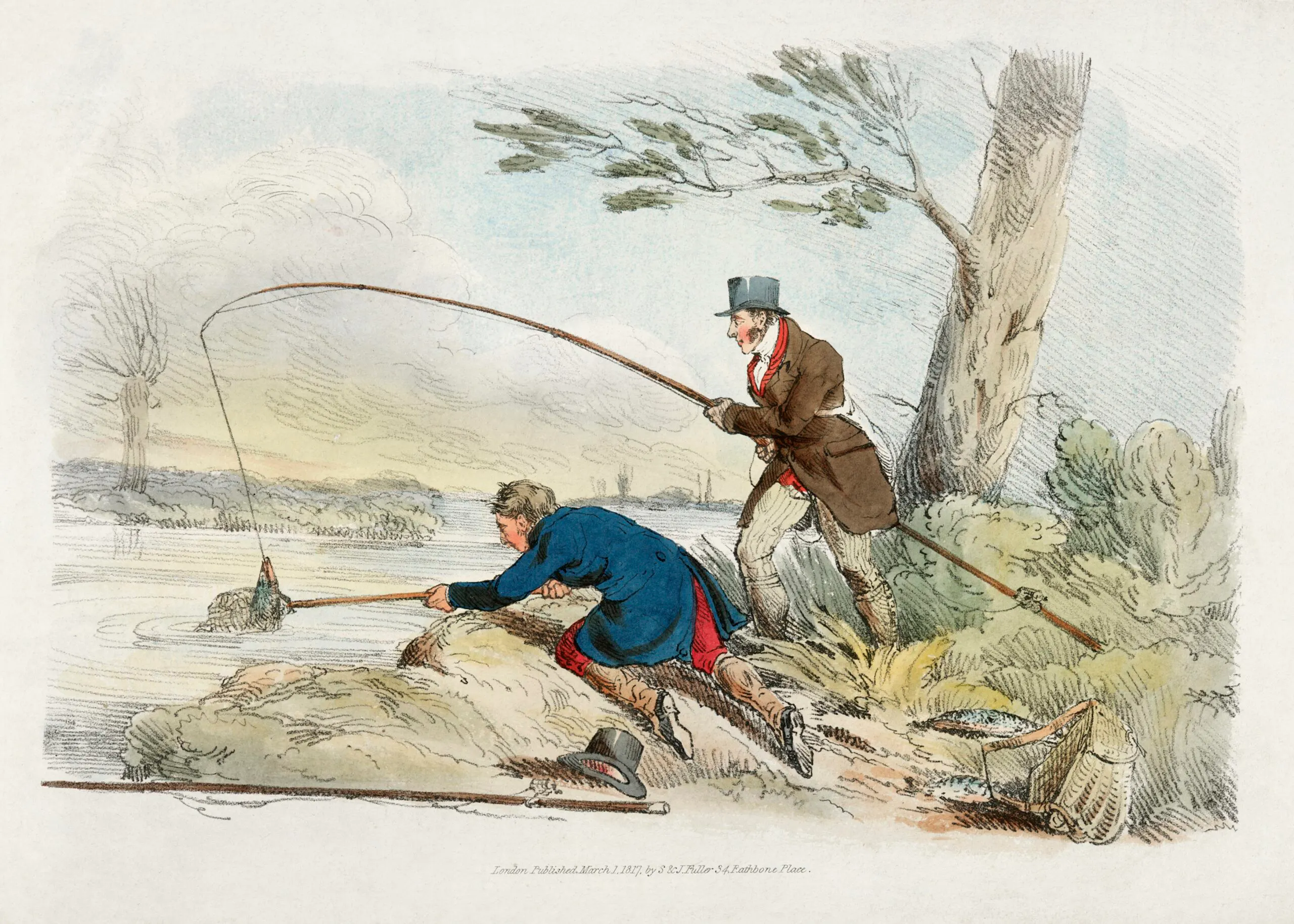 Illustration of fishing from Sporting Sketches (1817-1818) by Henry Alken.