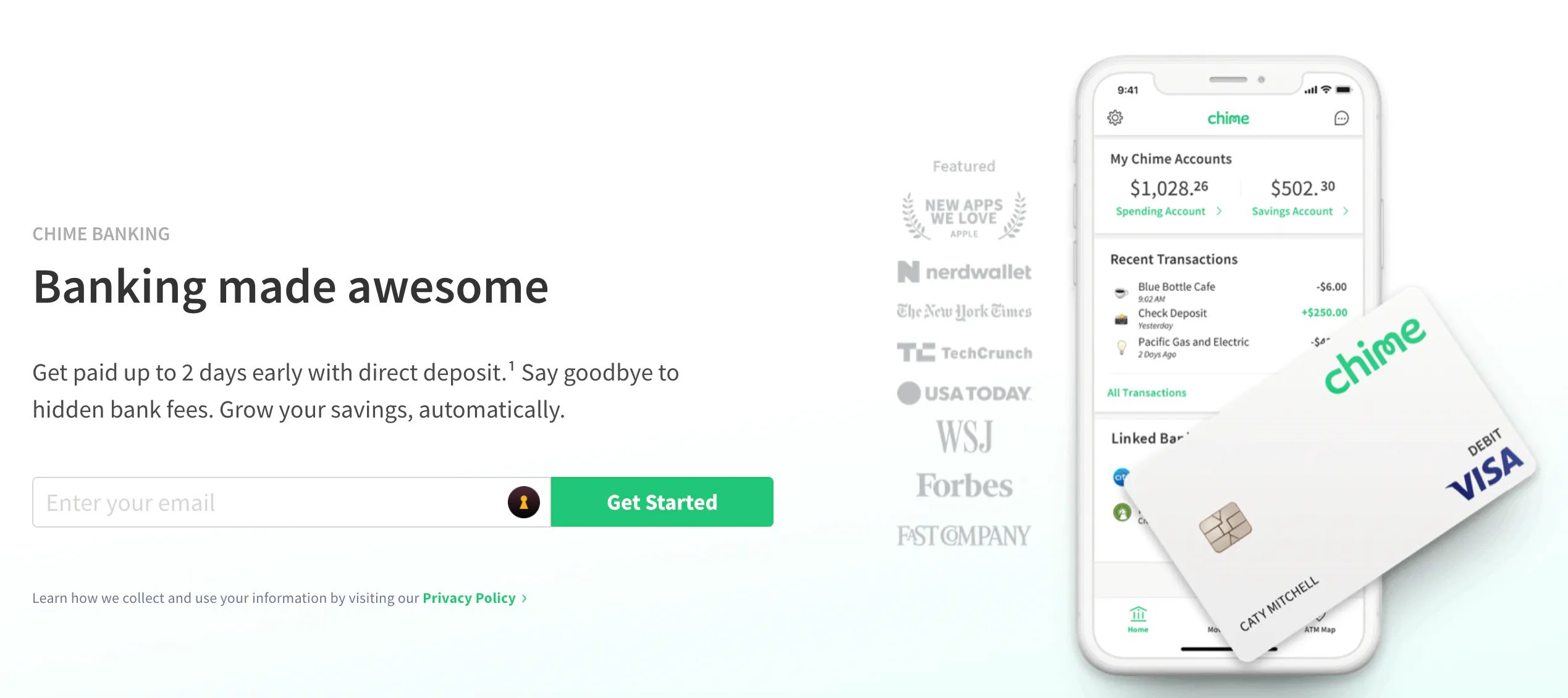 Chime’s website, circa January 5th, 2020.