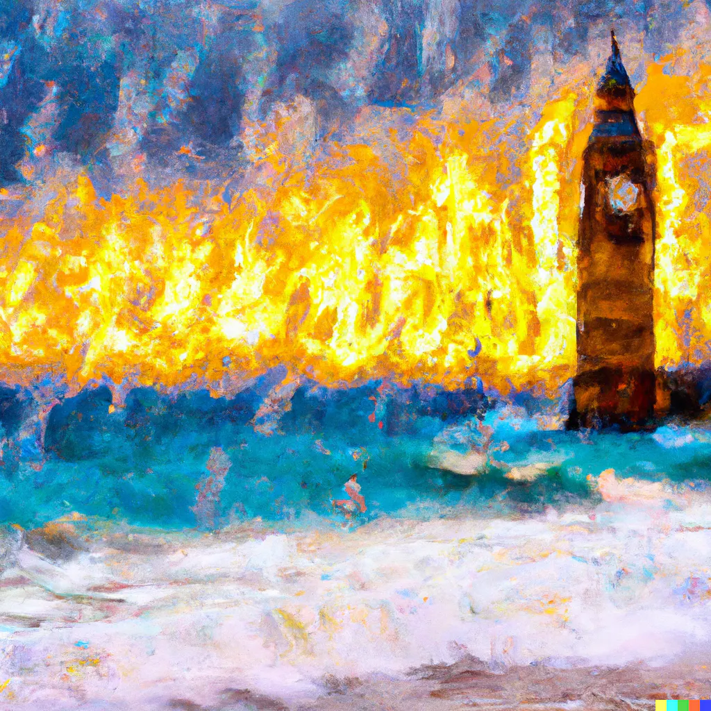 Generated by DALL·E 2 from the prompt “An impressionist style painting of a stormy ocean with a lighthouse except the lighthouse is a clocktower like Big Ben.”