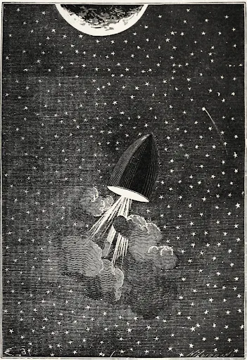 From the Earth to the Moon direct in ninety-seven hours and twenty minutes, and a trip round it (1874) illustrated by Jules Verne.