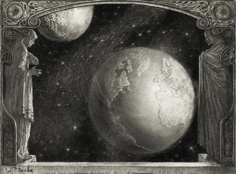 The Earth and the Milky Way and moon (1918) illustrated by W. T. Benda.