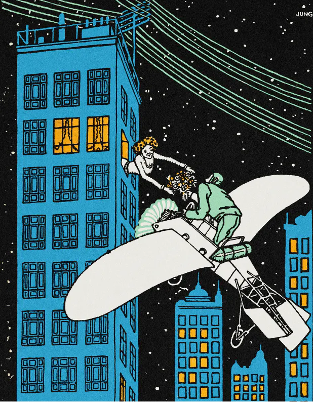 Tête á Tête on the 968th Floor of a Skyscraper (1911) by Moriz Jung.