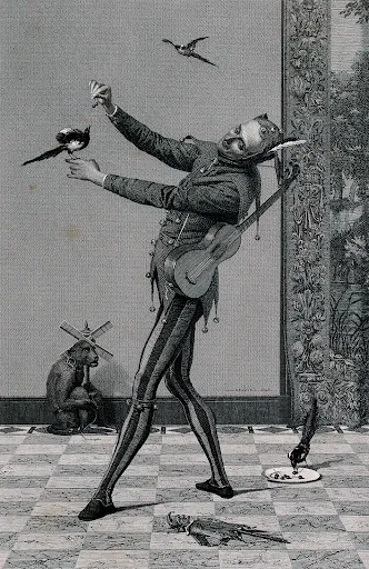 A jester by E. Mohn after A. Lambron.