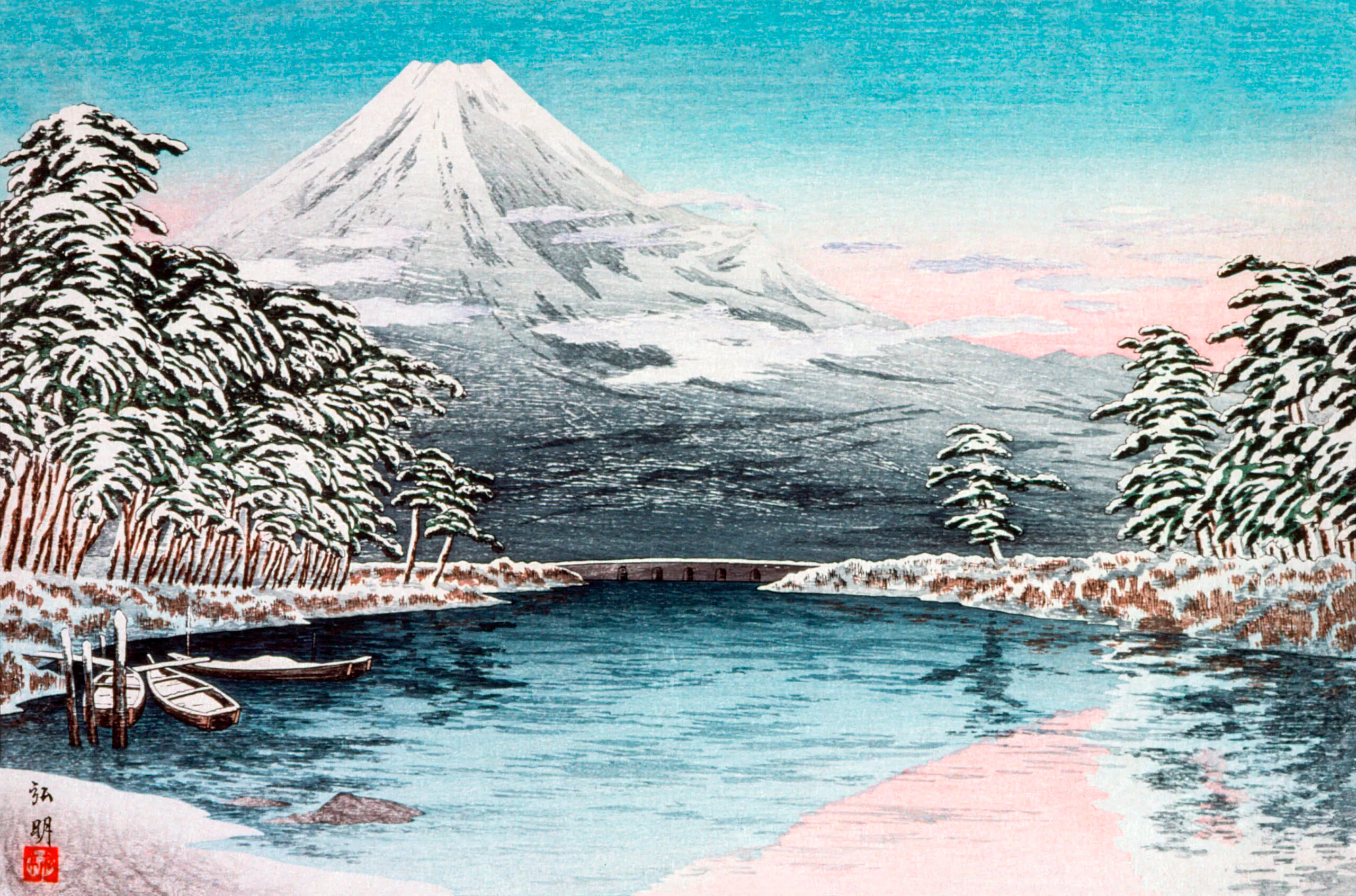 Mt. Fuji from Tagonoura, Snow Scene (1932) by Hiroaki Takahashi.