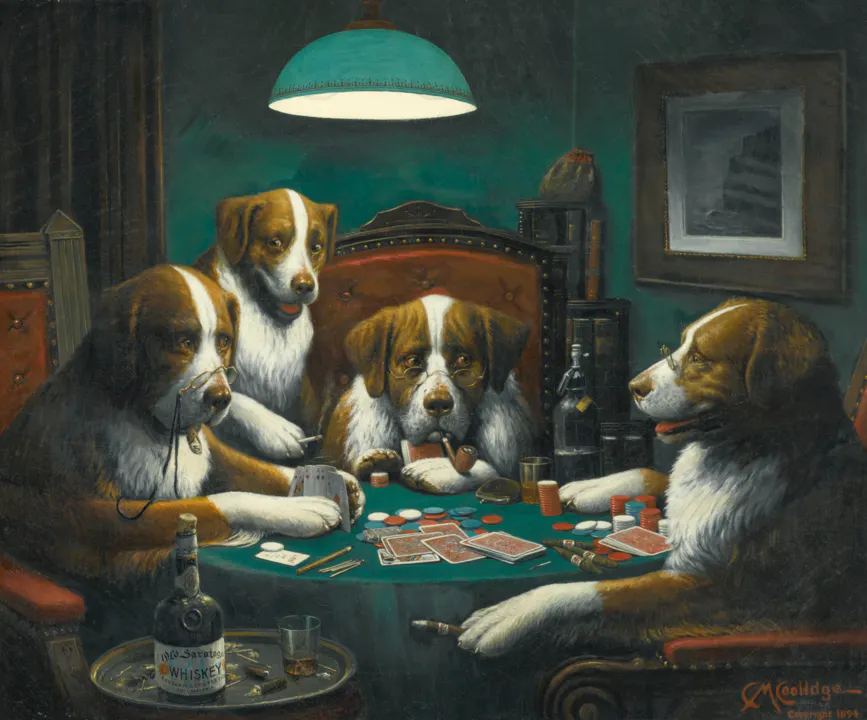 Dogs Playing Poker (1894) by Cassius Marcellus Coolidge.